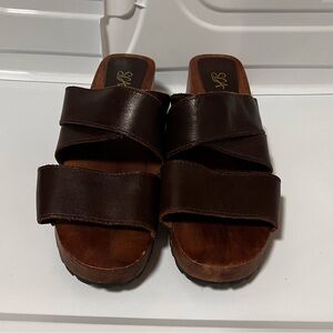 Brown Leather & wood Sandals